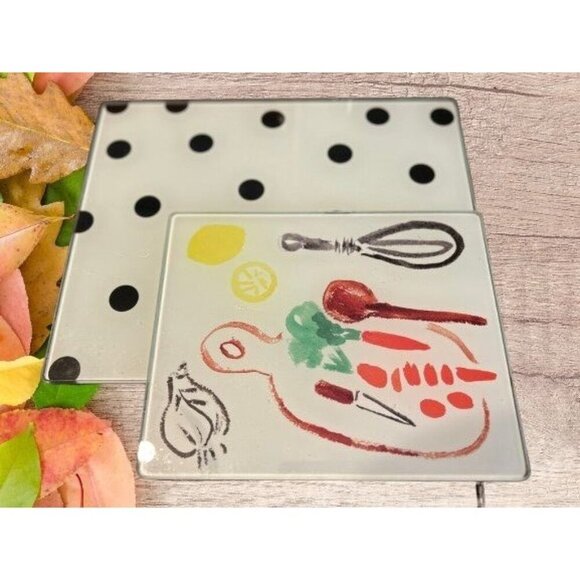 Set Of 2 Kate Spade Food Prep Glass Boards - Picture 1 of 13